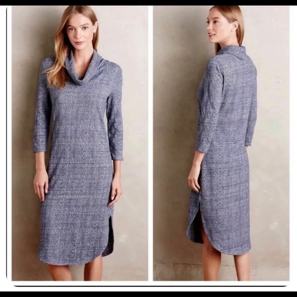 Anthropologie Saturday Sunday Blue Chemise Cowl Neck Sweater Dress - Picture 1 of 5